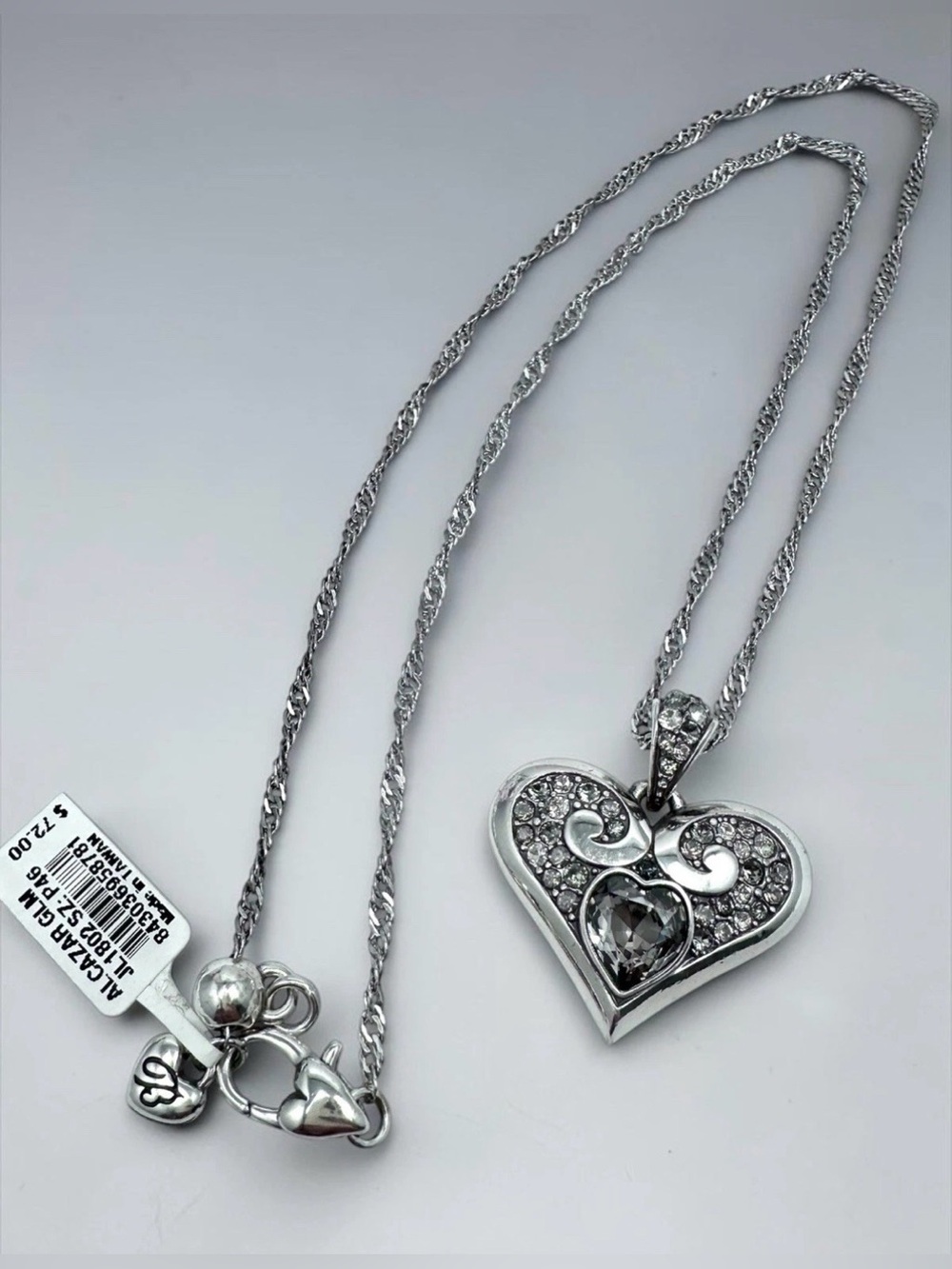 RARE BRIGHTON VTG+ Alcazar Glam Heart SWAROVSKI CRYSTAL SLVR Necklace- Retired!